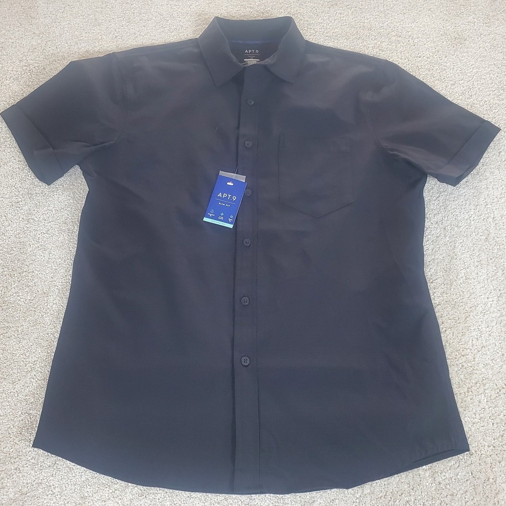 APT. 9 Men's Button Up Shirt Size M SLIM Black Short Sleeve NWTGS - Picture 9 of 11